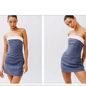 With Jean Size XXS Chloe Corset Mini Strapless Color Pin Me Pinstripe Blue Dress